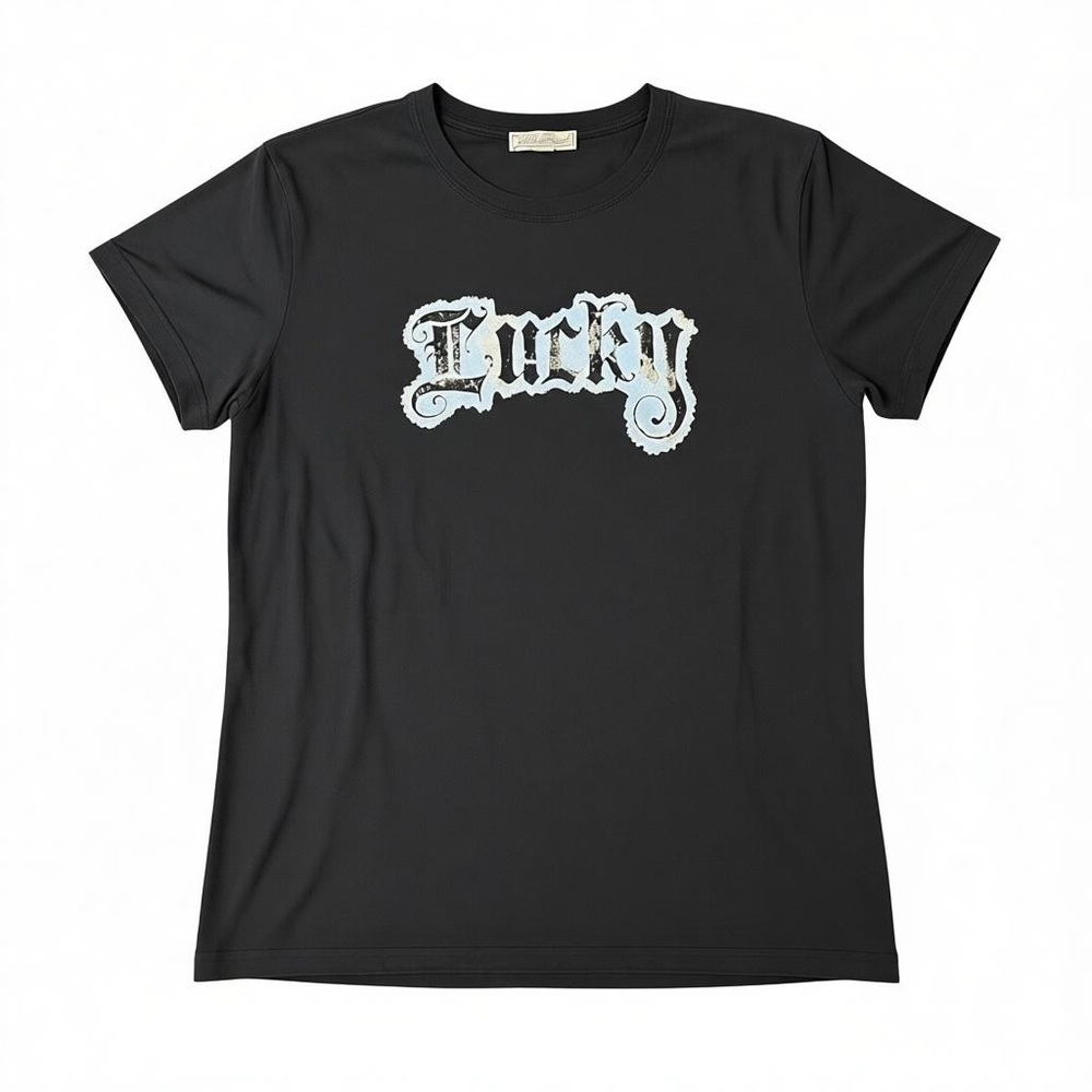 Lucky Brand Black Graphic Tee M • Vintage Distressed • California Cool Casual